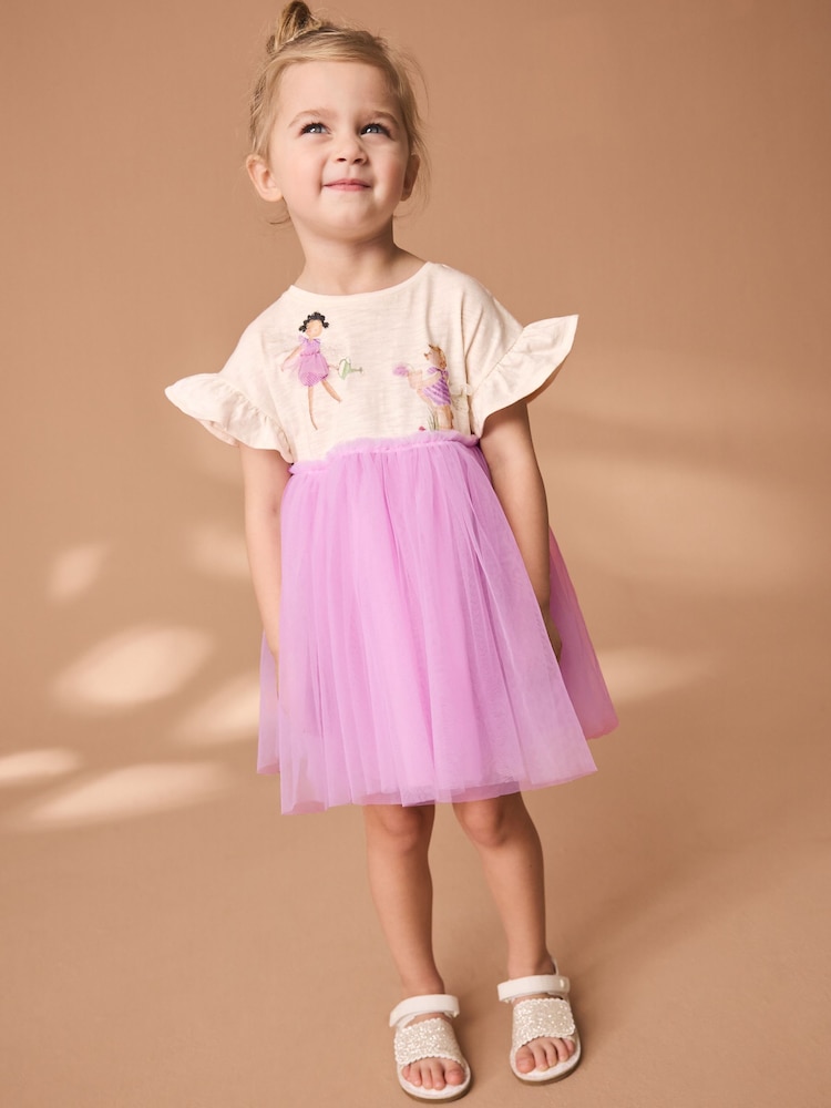 Bright Pink/White Mesh Dress (3mths-7yrs) - Image 1 of 8