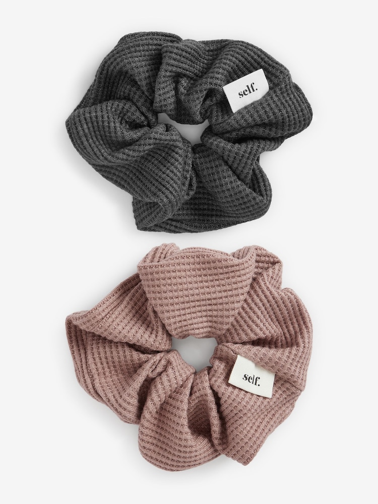 self. Pink Waffle Textured Scrunchie 2 Pack - Image 1 of 5