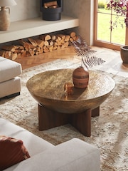 Gold Hammered Drum Mango Wood Coffee Table - Image 1 of 5