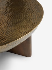 Gold Hammered Drum Mango Wood Coffee Table - Image 2 of 5