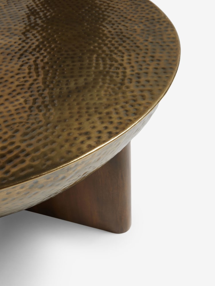 Gold Hammered Drum Mango Wood Coffee Table - Image 2 of 5