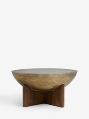 Gold Hammered Drum Mango Wood Coffee Table - Image 4 of 5