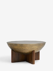 Gold Hammered Drum Mango Wood Coffee Table - Image 5 of 5