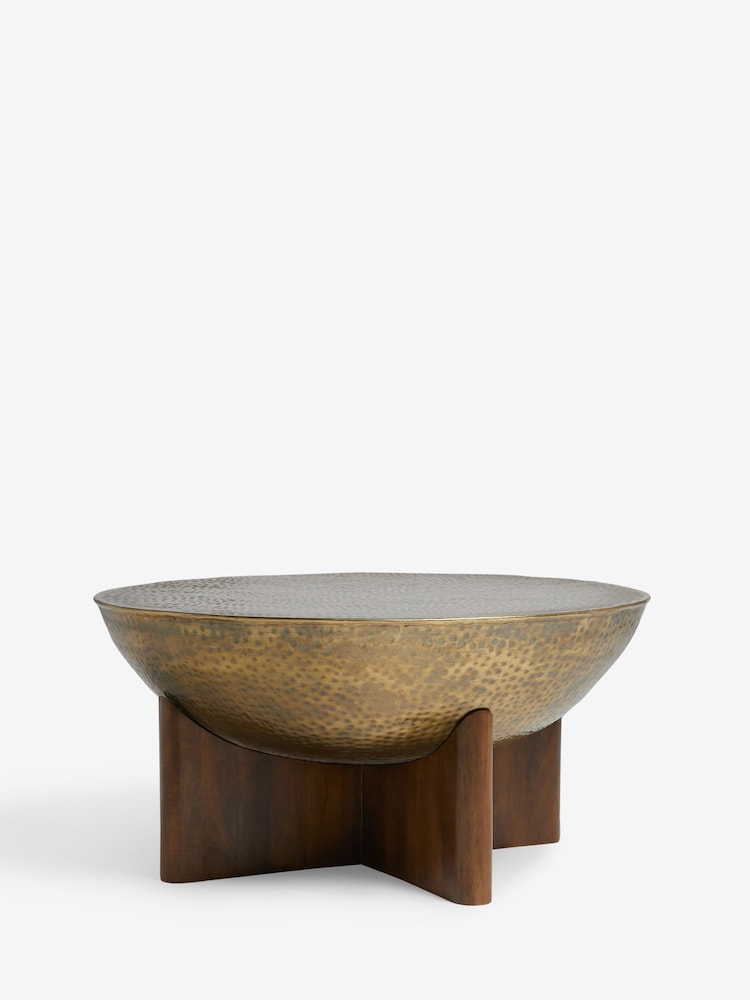 Gold Hammered Drum Mango Wood Coffee Table - Image 5 of 5