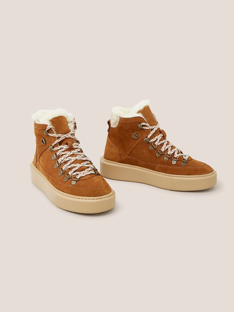 White Stuff Natural Suede Shearling Hiker Boots - Image 3 of 8