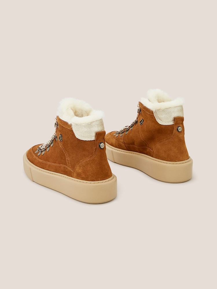 White Stuff Natural Suede Shearling Hiker Boots - Image 5 of 8