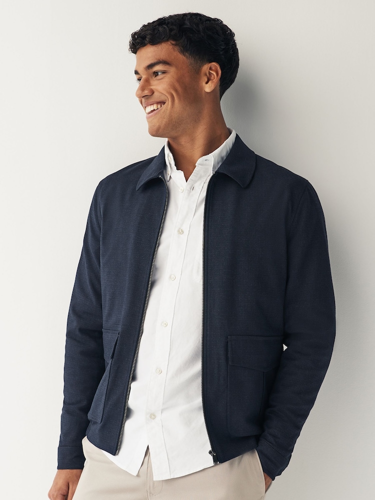 Navy Smart Textured Blouson Jacket - Image 1 of 10