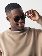 Brown Amber Round Brown Bar Sunglasses - Image 1 of 5
