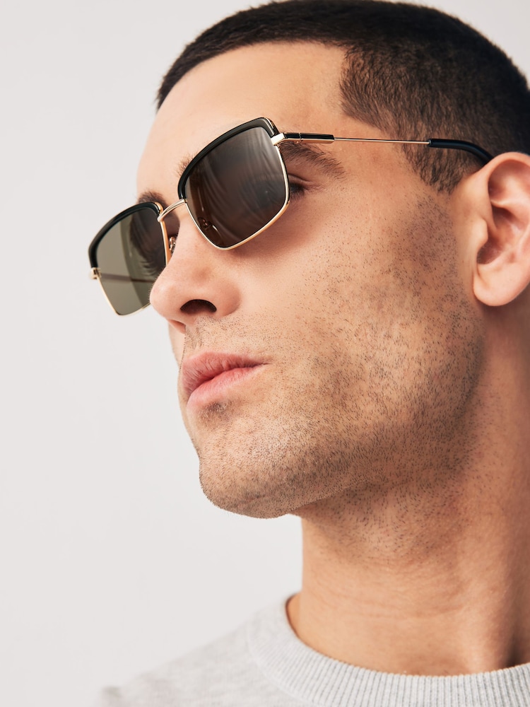 Black and Gold Clubmaster Polarised Sunglasses - Image 1 of 4