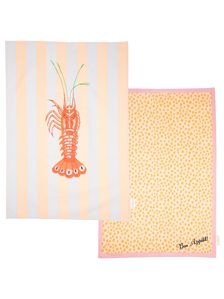 Yvonne Ellen Set of 2 100% Cotton Lobster Tea Towel - Image 2 of 4