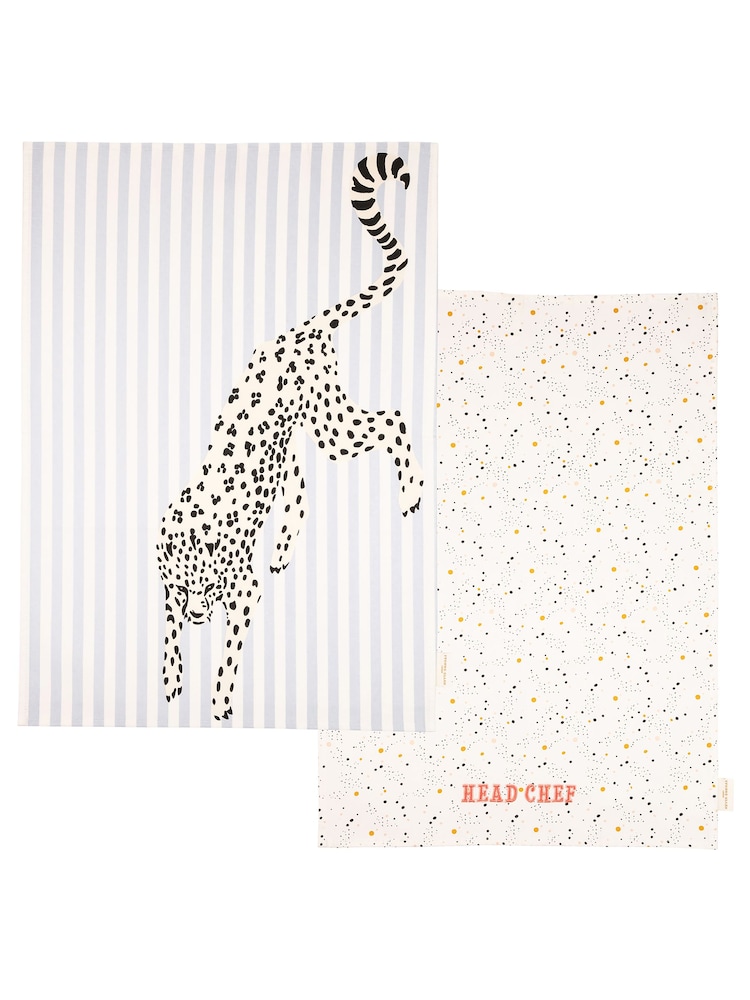 Yvonne Ellen Set of 2 100% Cotton Cheetah Tea Towel - Image 2 of 4