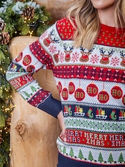 Threadbare Red Curve Curve Crew Neck Christmas Jumper - Image 5 of 6