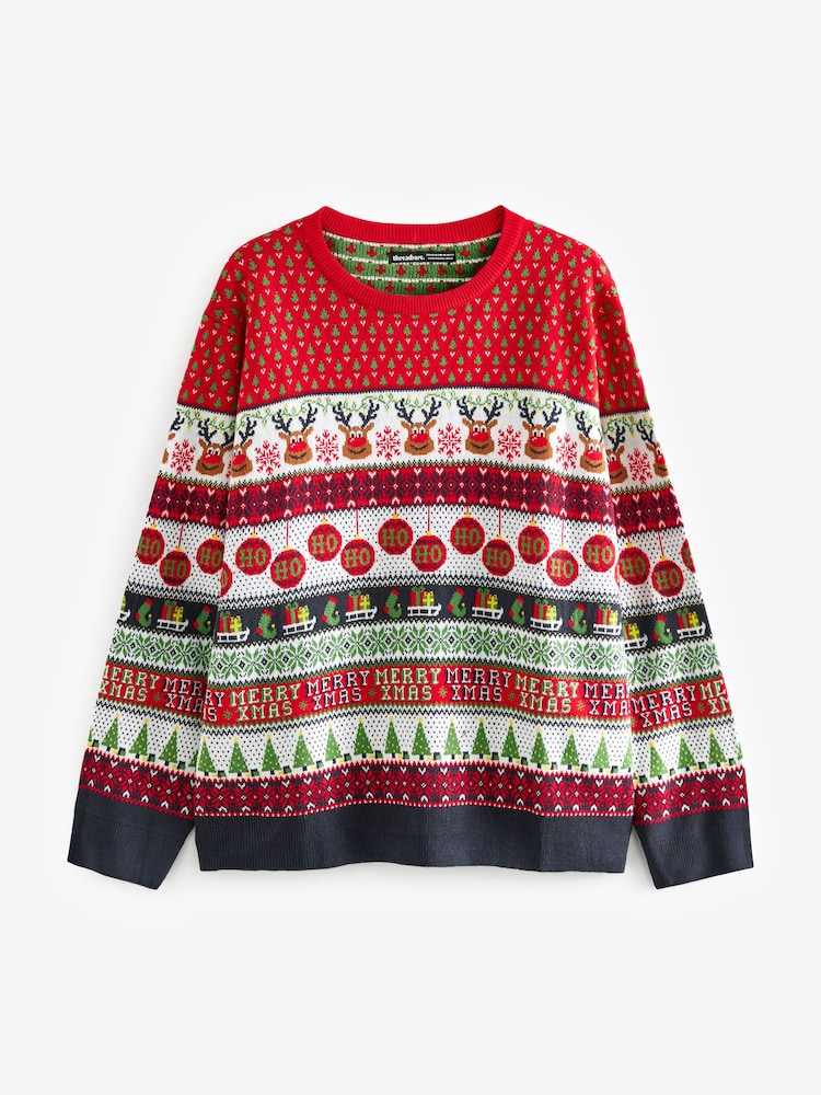 Threadbare Red Curve Curve Crew Neck Christmas Jumper - Image 6 of 6