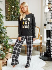 Schwarz - Threadbare Langärmeliges Weihnachts-Pyjamaset aus Baumwolle - Bild 1 von 5