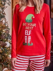 Threadbare Red Cane Cotton Long Sleeve Christmas Pyjama Set - Image 4 of 8