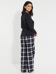 Threadbare Black/White 100% Cotton Long Sleeve Christmas Check Pyjamas Set - Image 3 of 5