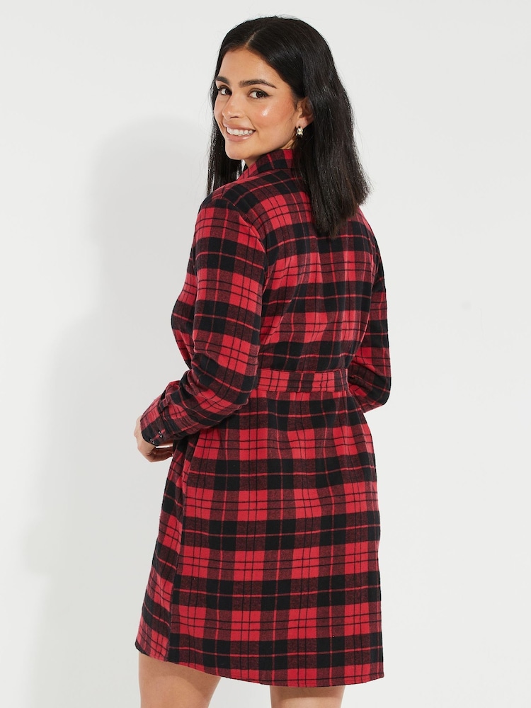 Threadbare Red 100% Cotton Check Festive Shirt Dress - Image 2 of 6