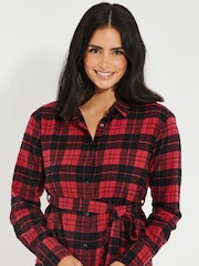 Threadbare Red 100% Cotton Check Festive Shirt Dress - Image 5 of 6
