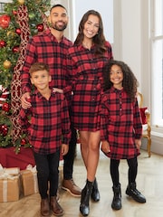 Threadbare Red 100% Cotton Check Festive Shirt Dress - Image 6 of 6