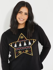 Threadbare Black Crew Neck Christmas Jumper - Image 6 of 6