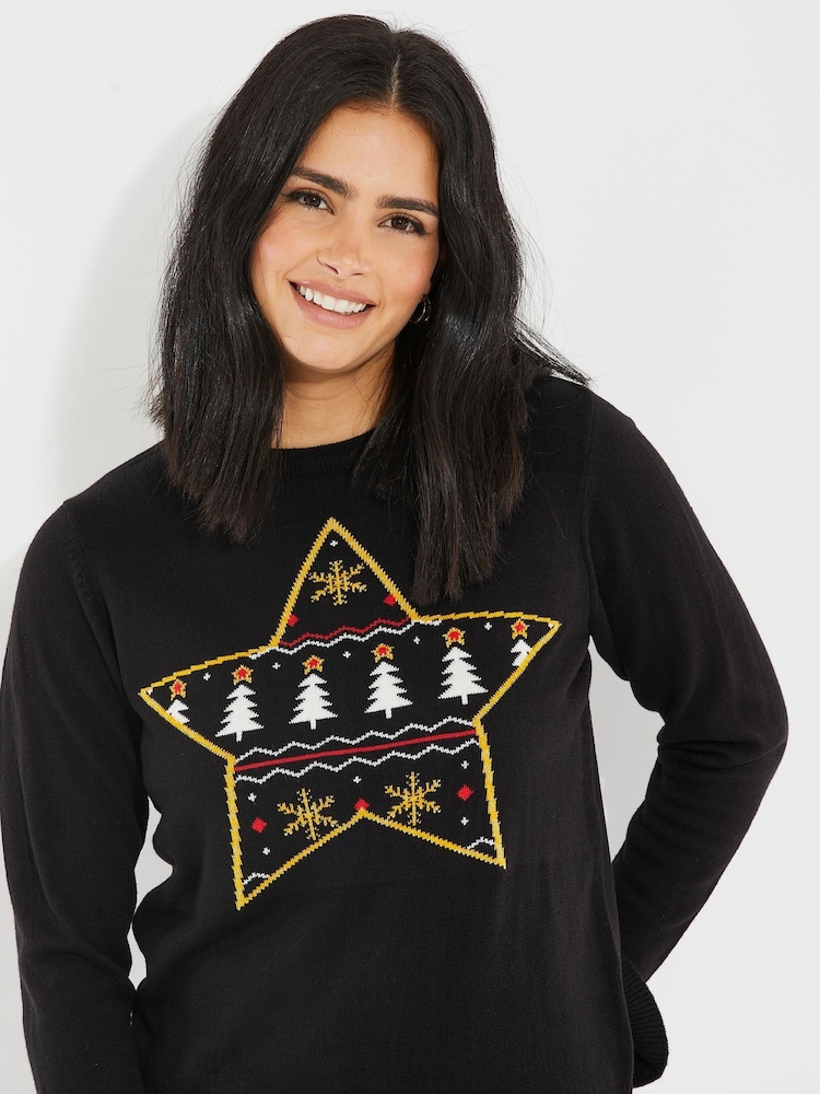 Threadbare Black Crew Neck Christmas Jumper - Image 6 of 6