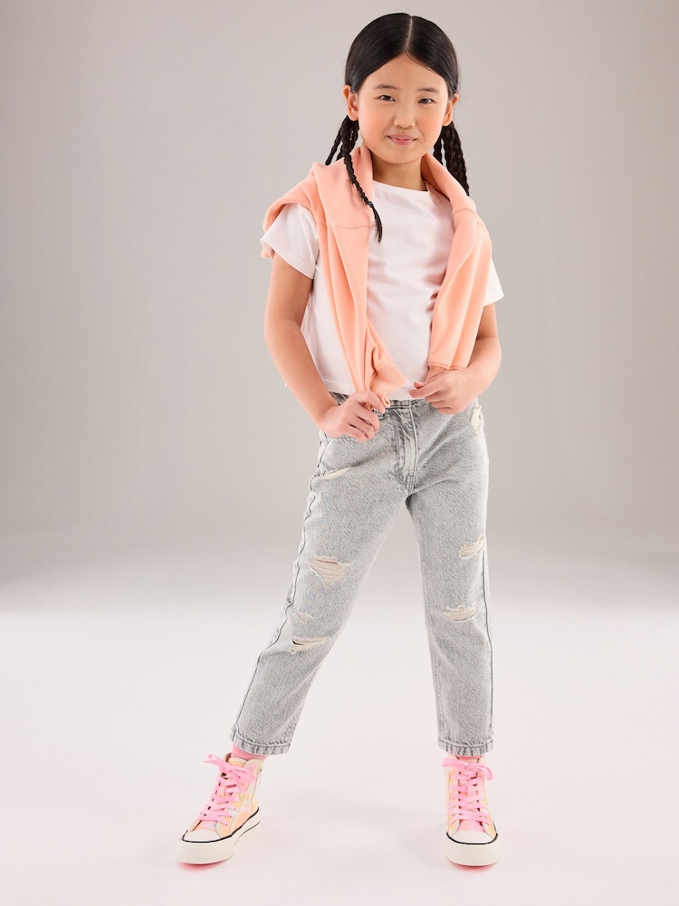 Серый - Джинсы Distressed Mom 100% Cotton (3-16лет) - Изображение 2 из 7