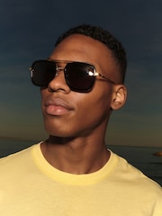 Black/Gold Navigator Polarised Sunglasses - Image 1 of 4