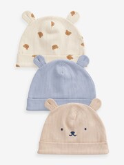Neutral Baby Bear Ear Beanie 100% Cotton Hats 3 Pack (0mths-2yrs) - Image 1 of 5