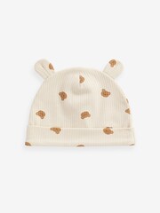 Neutral Baby Bear Ear Beanie 100% Cotton Hats 3 Pack (0mths-2yrs) - Image 2 of 5