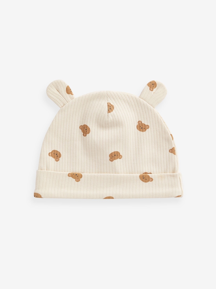 Neutral Baby Bear Ear Beanie 100% Cotton Hats 3 Pack (0mths-2yrs) - Image 2 of 5