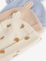 Neutral Baby Bear Ear Beanie 100% Cotton Hats 3 Pack (0mths-2yrs) - Image 5 of 5