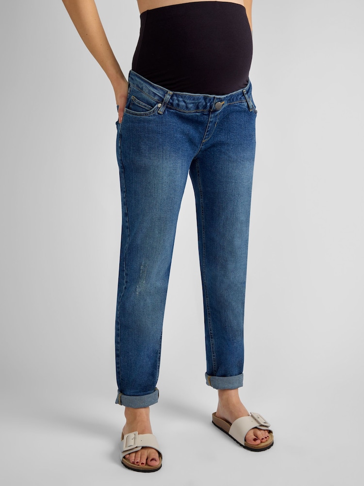 JoJo Maman Bébé Vintage Blue Slim Boyfriend Maternity Denim Jeans - Image 3 of 5