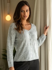 Pour Moi Grey Leah Reversible Pointelle Button Through Knit Jumper - Image 2 of 4