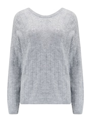 Pour Moi Grey Leah Reversible Pointelle Button Through Knit Jumper - Image 3 of 4