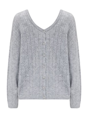 Pour Moi Grey Leah Reversible Pointelle Button Through Knit Jumper - Image 4 of 4