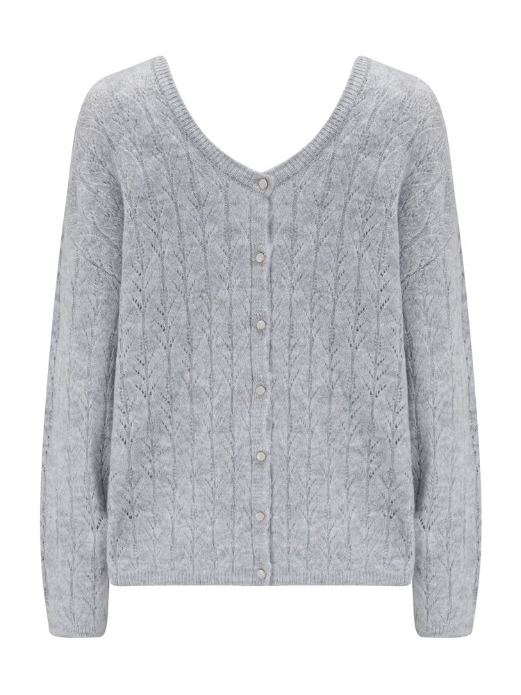 Pour Moi Grey Leah Reversible Pointelle Button Through Knit Jumper - Image 4 of 4