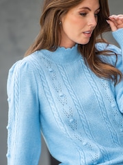Pour Moi Blue Marina Pointelle High Neck Knit Jumper - Image 2 of 4