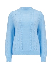 Pour Moi Blue Marina Pointelle High Neck Knit Jumper - Image 3 of 4