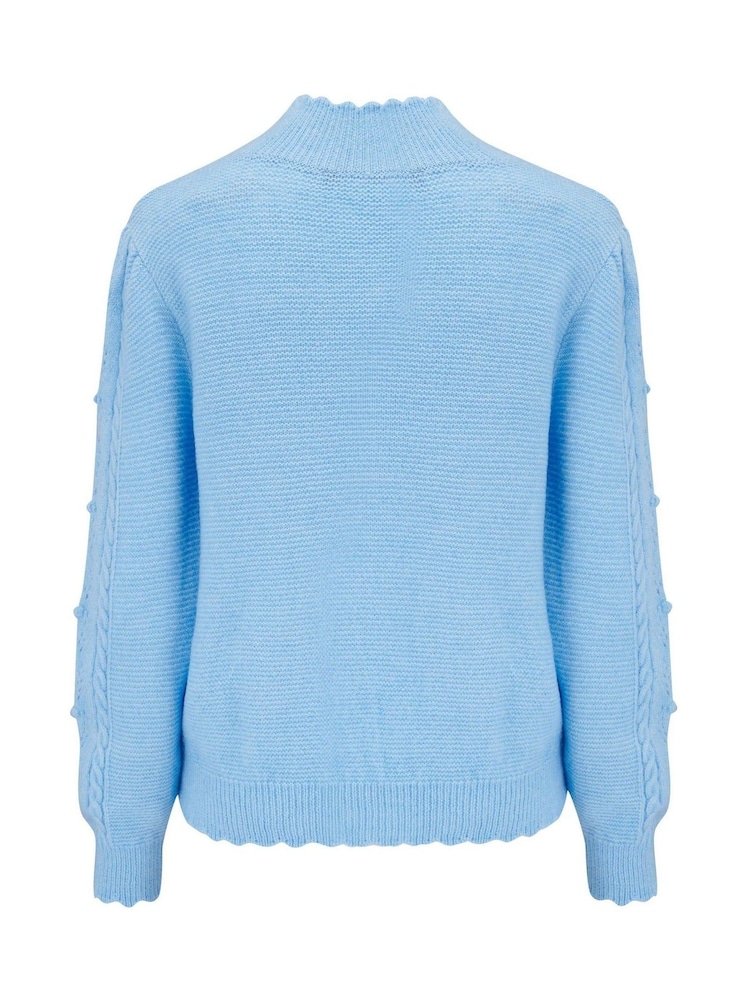Pour Moi Blue Marina Pointelle High Neck Knit Jumper - Image 4 of 4