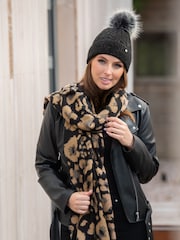 Pour Moi Black/Grey Winter Cable Knit Sparkle Pom Bobble Hat - Image 3 of 4