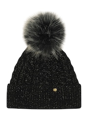 Pour Moi Black/Grey Winter Cable Knit Sparkle Pom Bobble Hat - Image 4 of 4