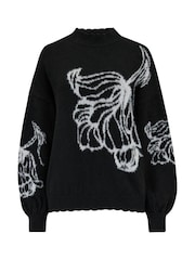 Pour Moi Black Belle Contrast Floral Jacquard Knit Jumper - Image 3 of 4