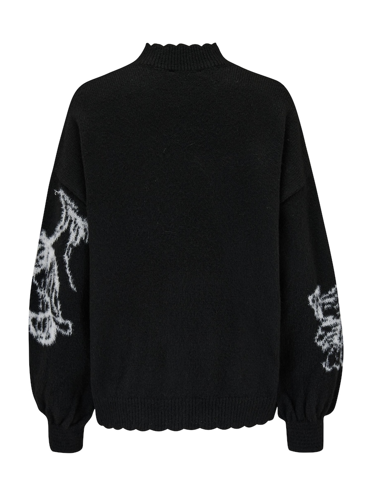 Pour Moi Black Belle Contrast Floral Jacquard Knit Jumper - Image 4 of 4