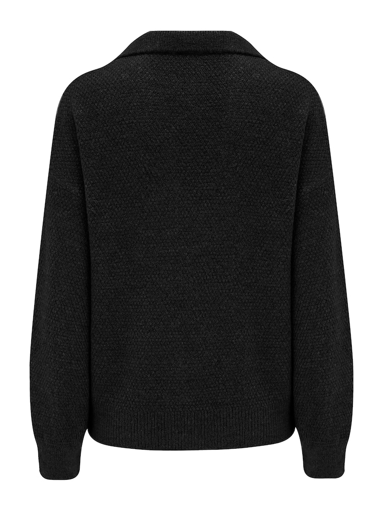 Pour Moi Black Kerry V Neck Textured Knit Collared Jumper - Image 4 of 4