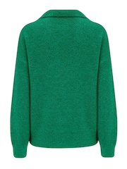 Pour Moi Green Kerry V Neck Textured Knit Collared Jumper - Image 4 of 4