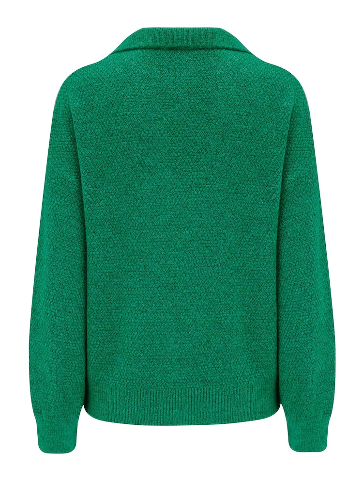 Pour Moi Green Kerry V Neck Textured Knit Collared Jumper - Image 4 of 4
