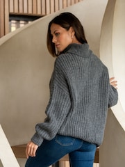 Pour Moi Grey Alice Chunky Cable Knit Rollneck Knit Jumper - Image 2 of 4