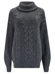 Pour Moi Grey Alice Chunky Cable Knit Rollneck Knit Jumper - Image 3 of 4