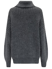 Pour Moi Grey Alice Chunky Cable Knit Rollneck Knit Jumper - Image 4 of 4