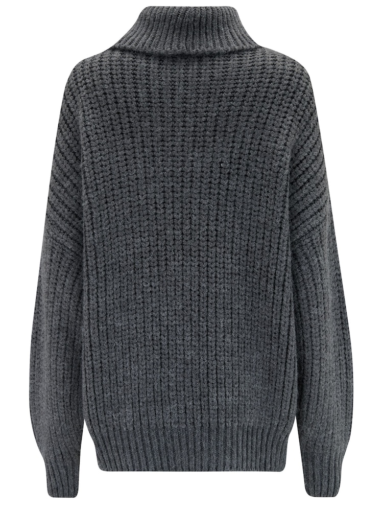 Pour Moi Grey Alice Chunky Cable Knit Rollneck Knit Jumper - Image 4 of 4